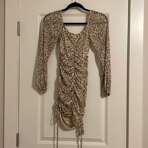 Leopard Print Rouched Dress. 3/4 Sleeve. Size XS.